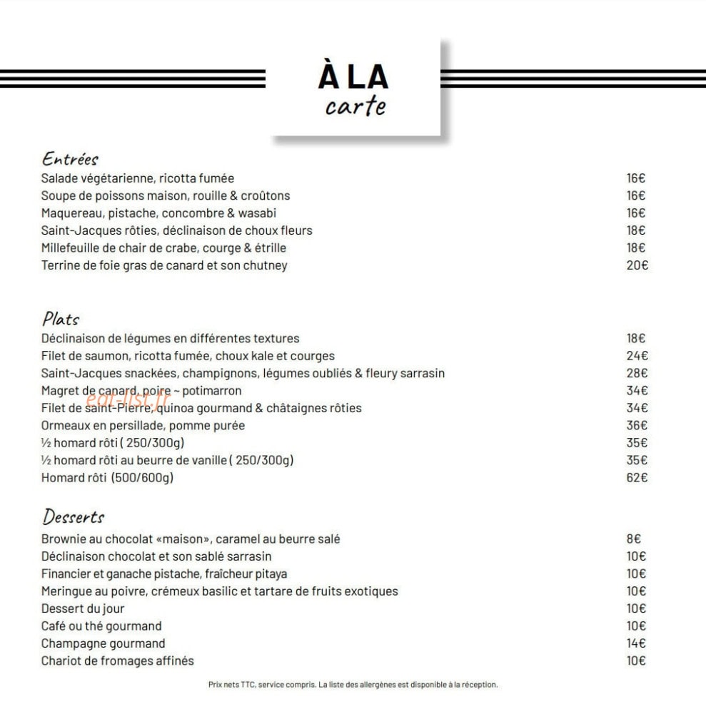 La Table de la Villa — carte page 1