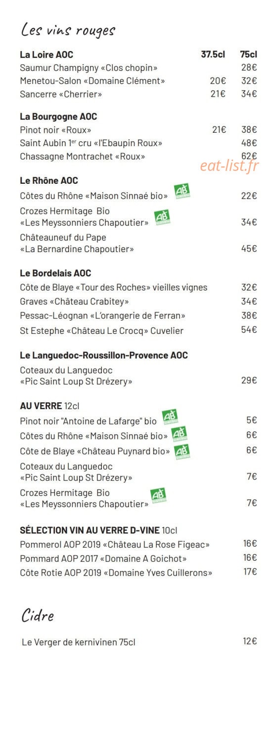 La Table de la Villa — carte page 11
