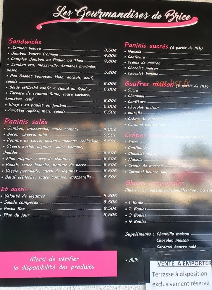 Les gourmandises de brice — carte page 1