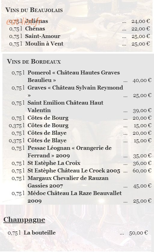 Auberge de la Vieille Eglise — carte page 6