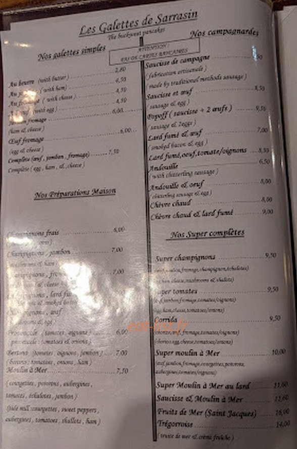 Crêperie du Moulin à Mer — carte page 1