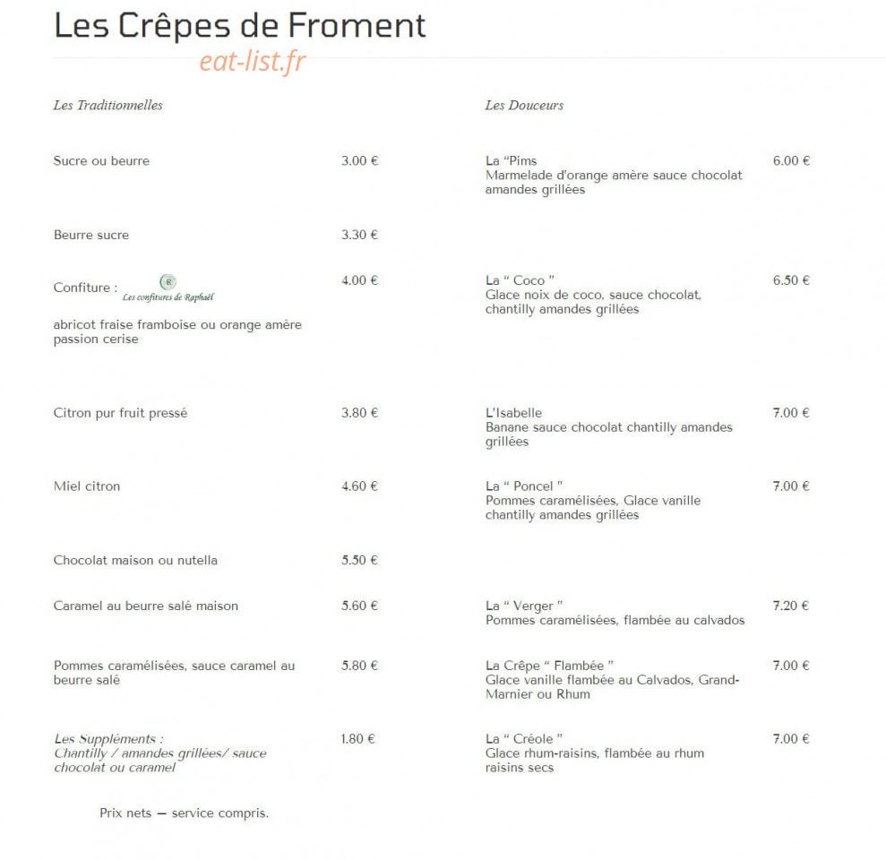 Crêperie des Bains — carte page 2
