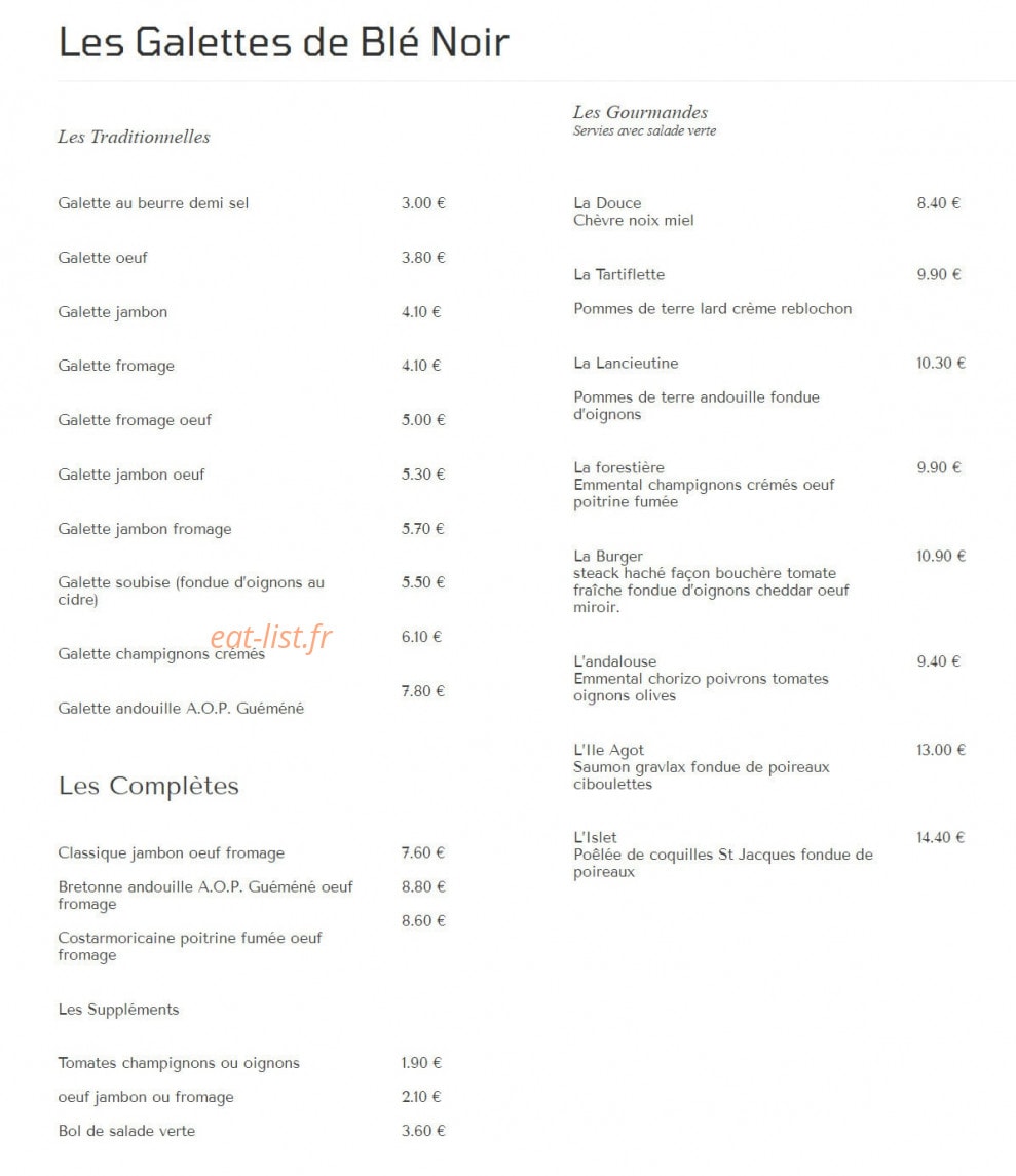 Crêperie des Bains — carte page 1