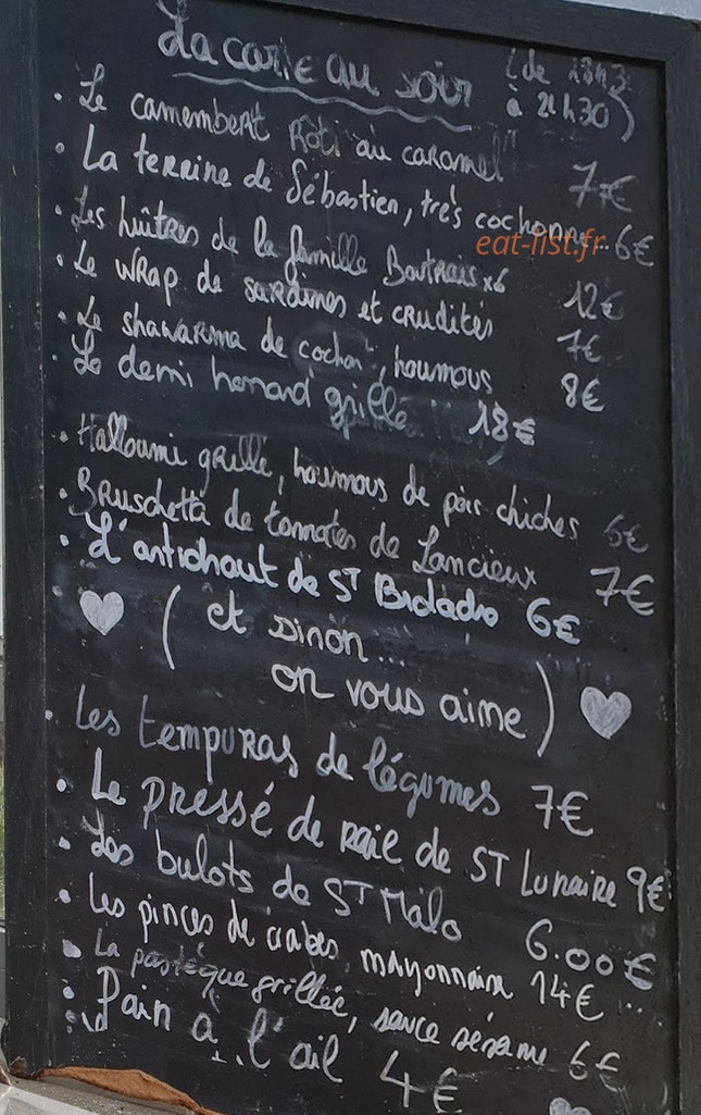Carte et menu de Les sardines à la plage à Lancieux — La carte du soir