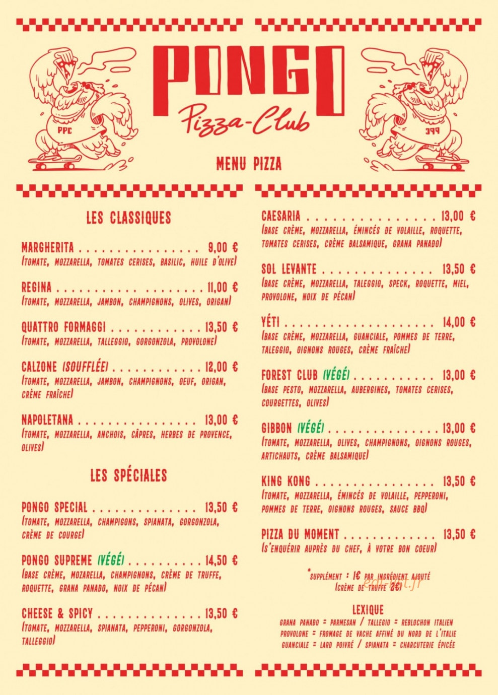 Pongo Pizza club — carte page 2