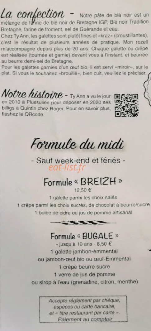 Crêperie Ty-Ann — carte page 2