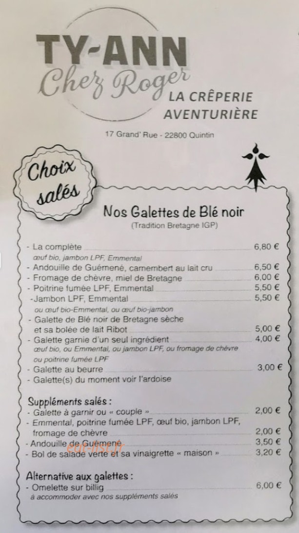 Crêperie Ty-Ann — carte page 1