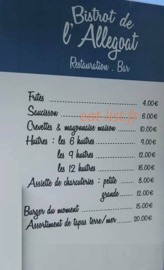 Bistrot de l'Allegoat — carte page 1