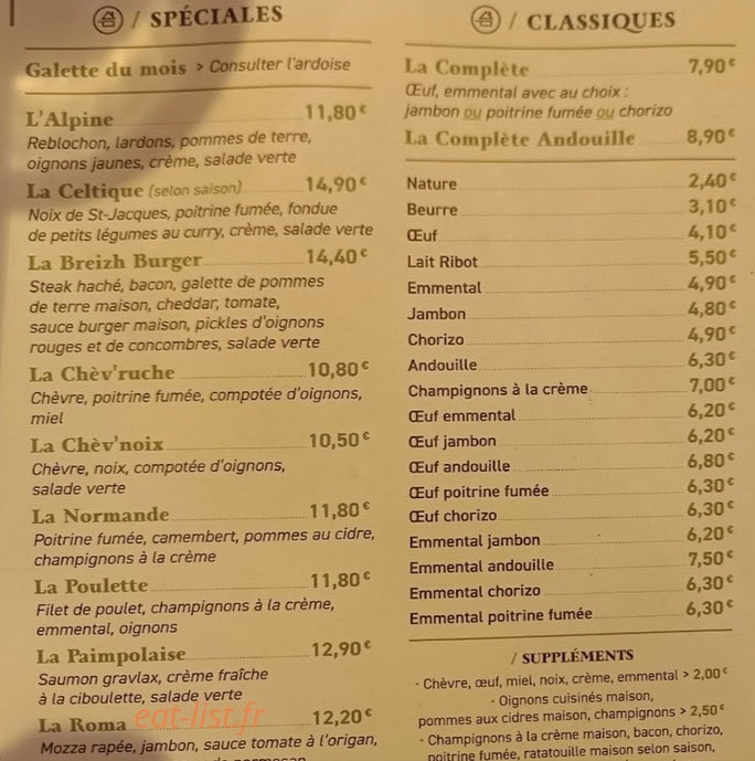 La Crêperie — carte page 1