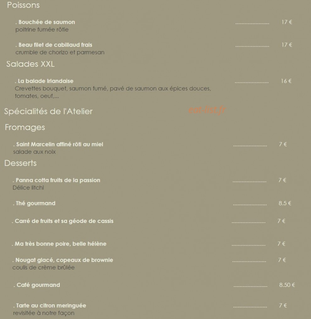 Restaurant L'Atelier — carte page 2