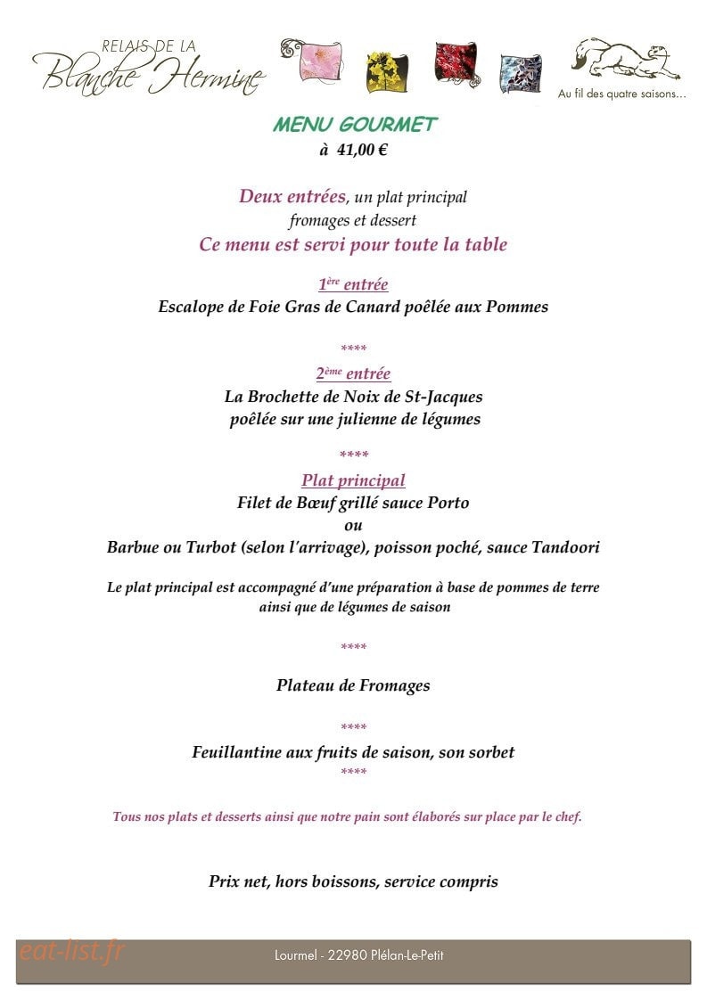Le Relais de la Blanche Hermine — carte page 6