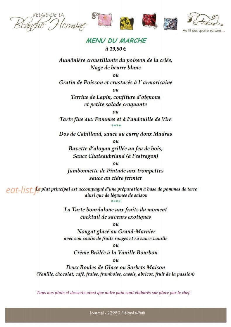 Le Relais de la Blanche Hermine — carte page 1