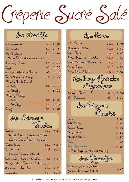 Crêperie Sucré Salé — carte page 2