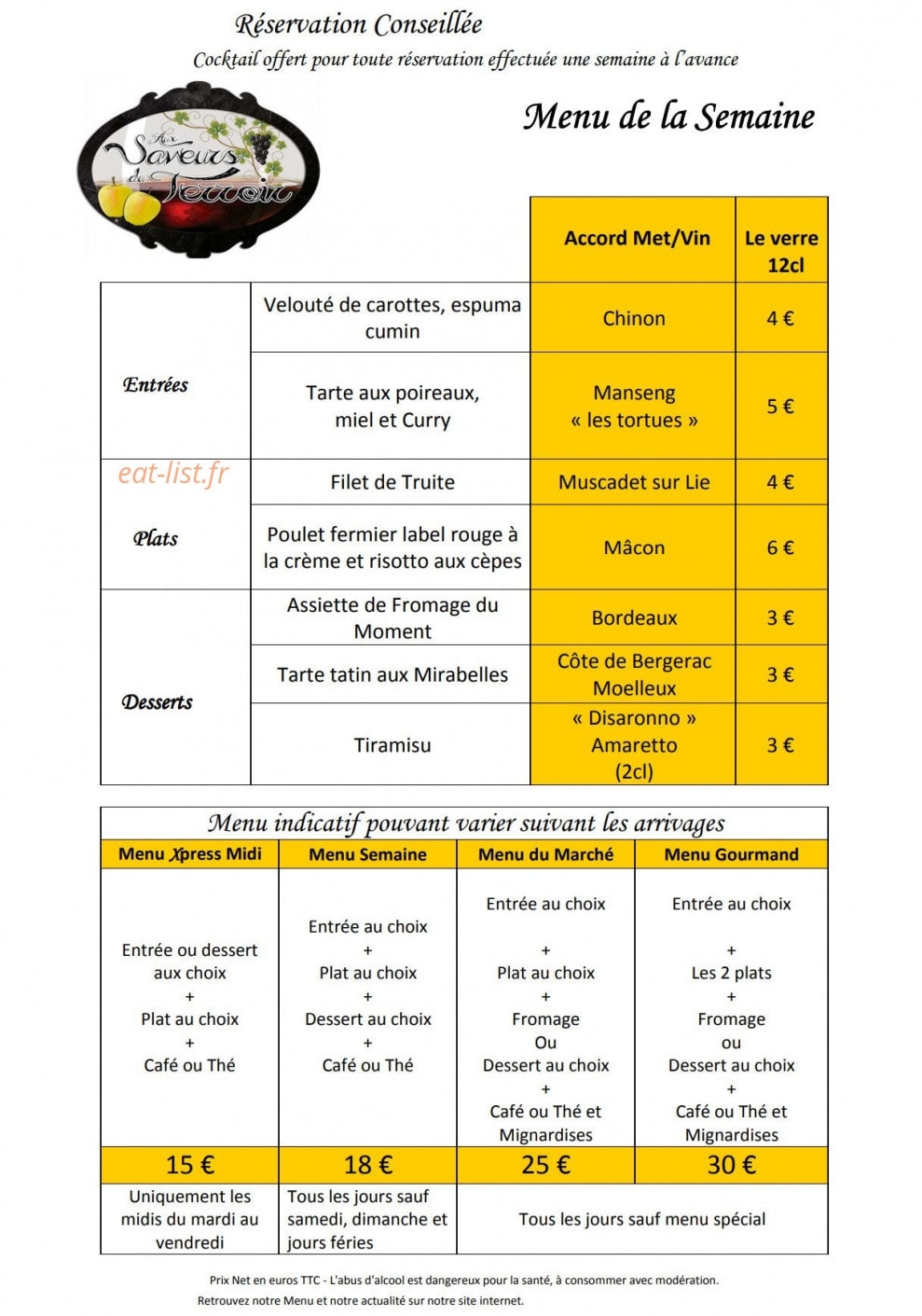 Aux Saveurs du Terroir — carte page 2