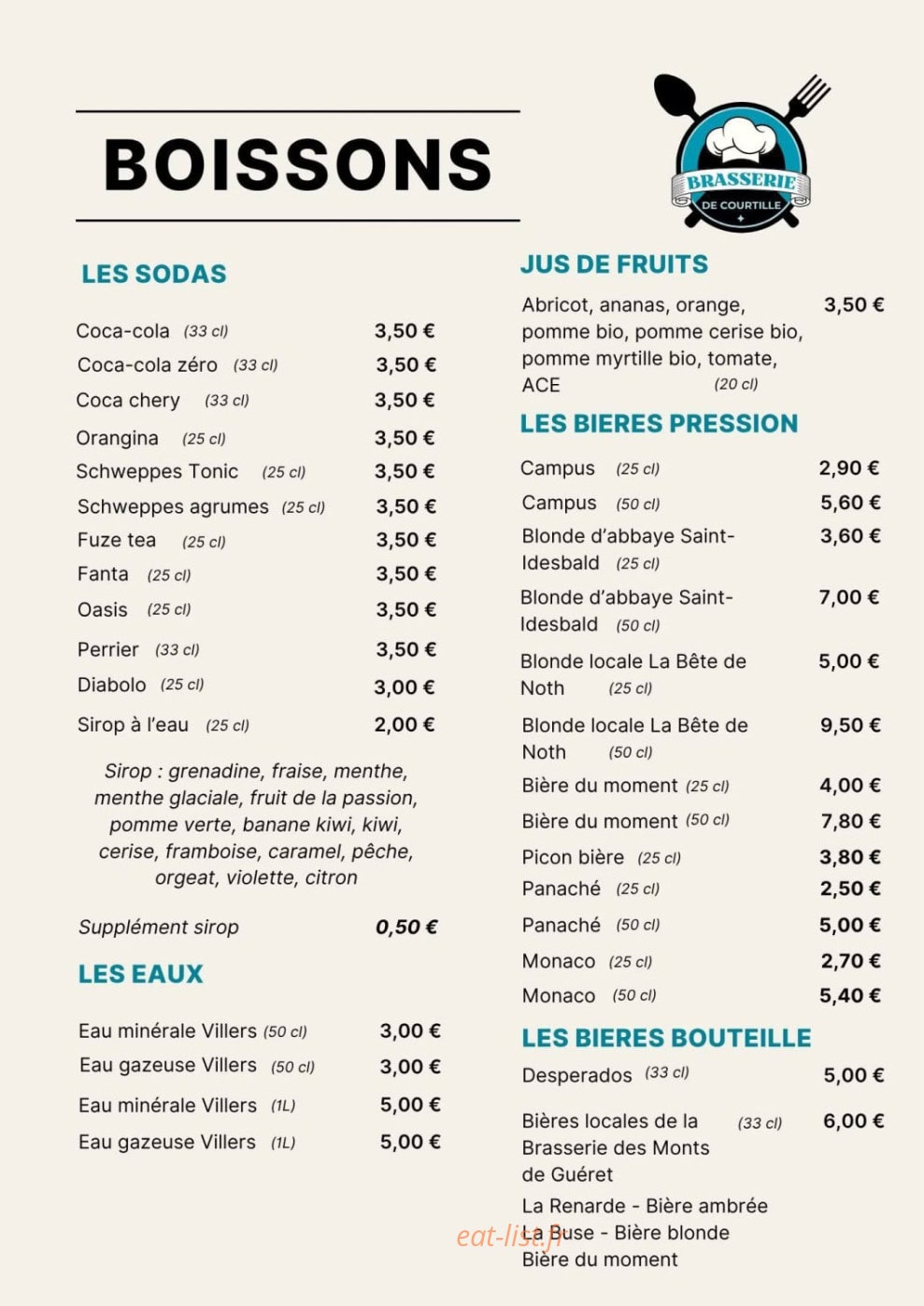 Brasserie de Courtille — carte page 6