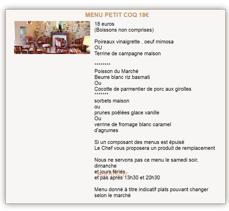 Coq en Pâte — carte page 4