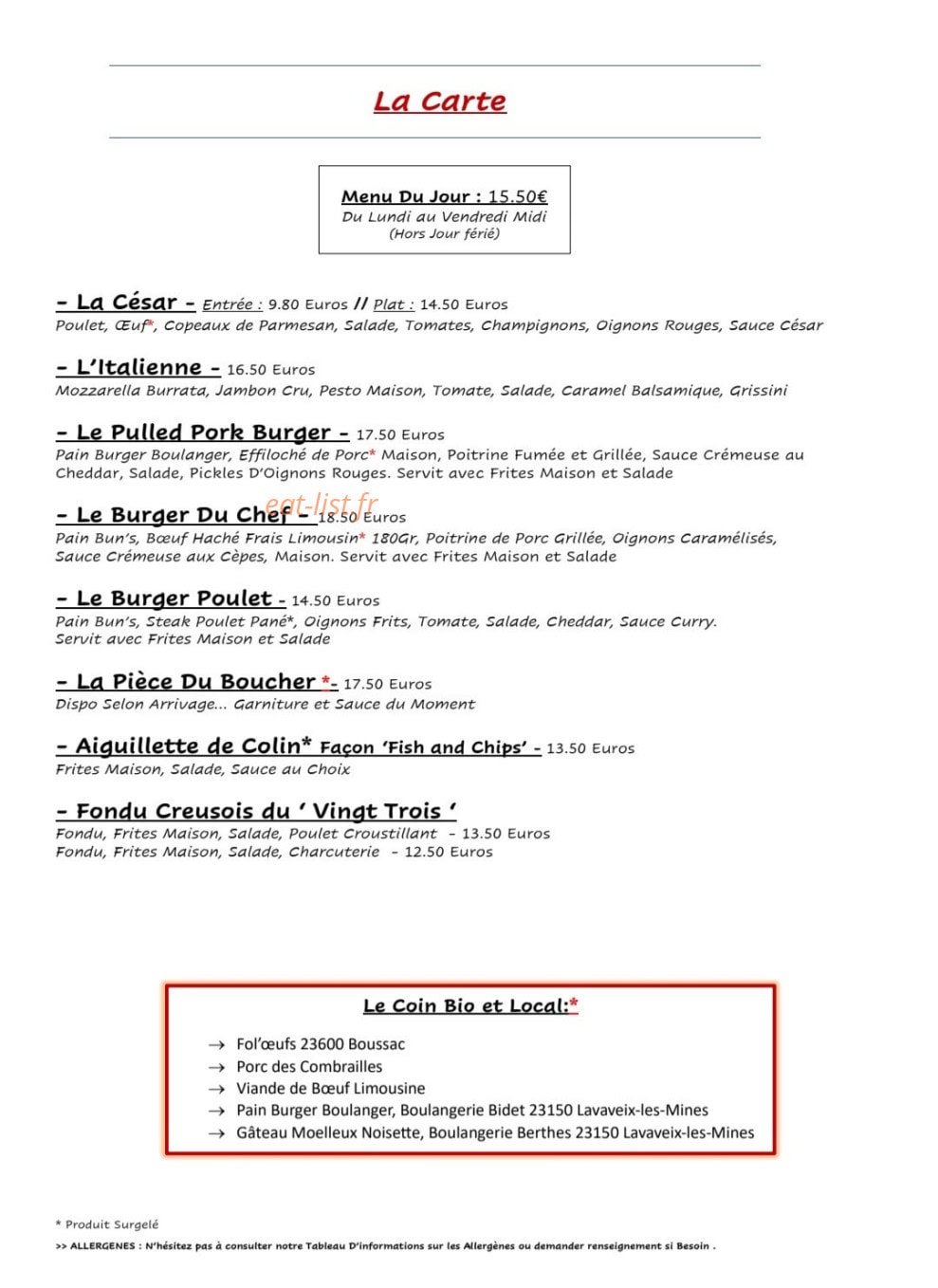 Le 23 Vingt Trois — carte page 1