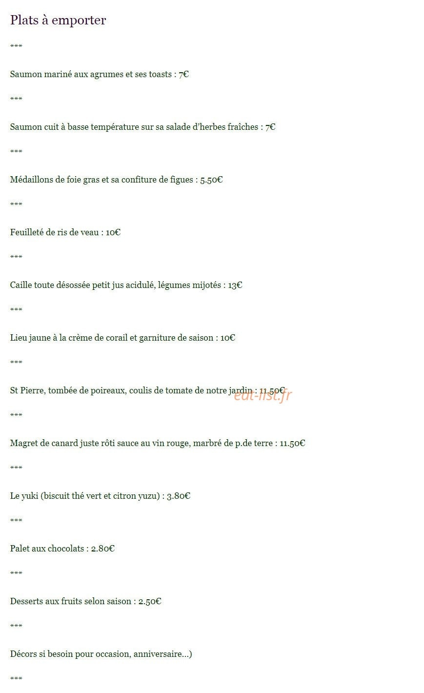 L'Auberge de la Vallée — carte page 1