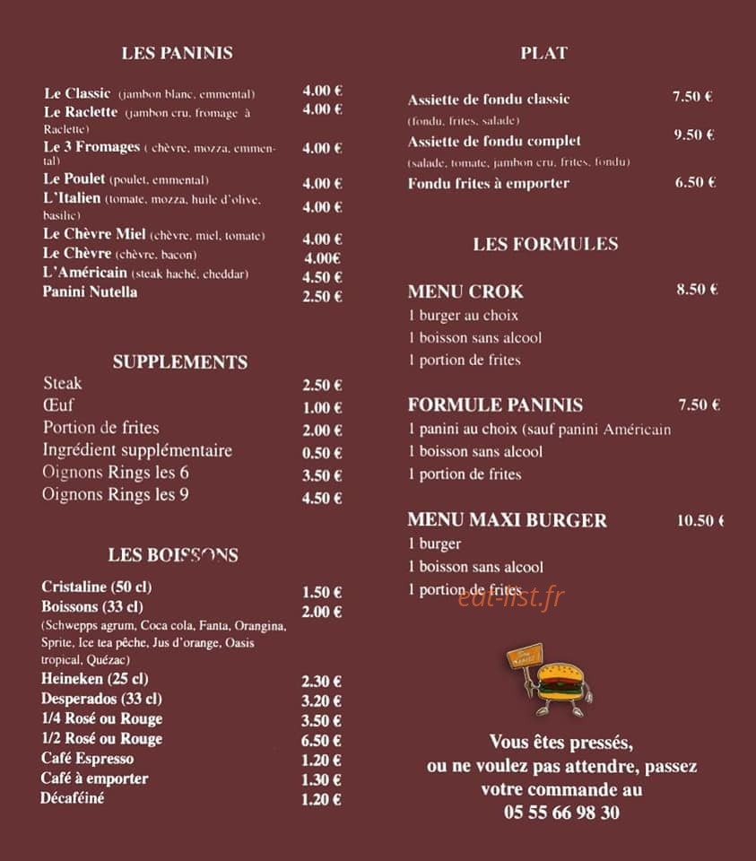 Crok Burger — carte page 5