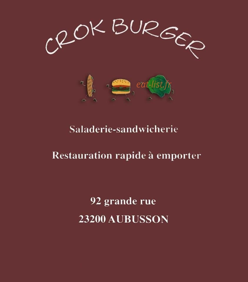 Crok Burger — carte page 1