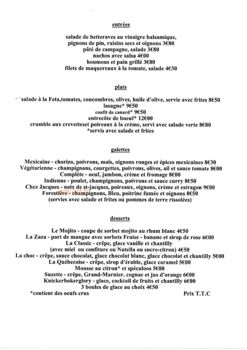 Chez Jacques — carte page 1