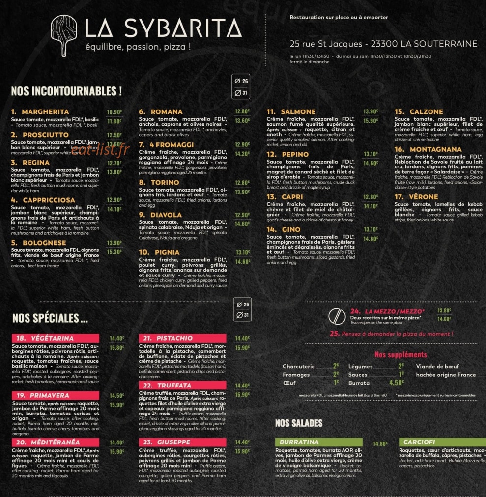 La Sybarita — carte page 1