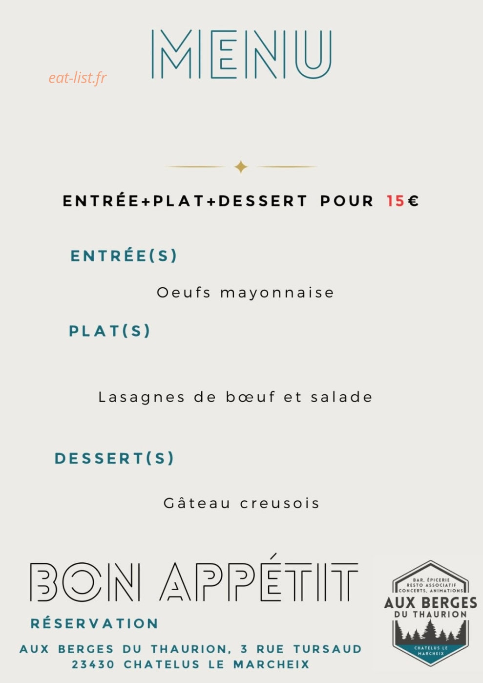 Auberge de Châtelus — carte page 1