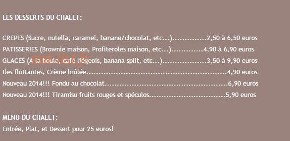 Carte et menu de Le Chalet des Pierres Jaumâtres à Toulx Sainte Croix — Les desserts