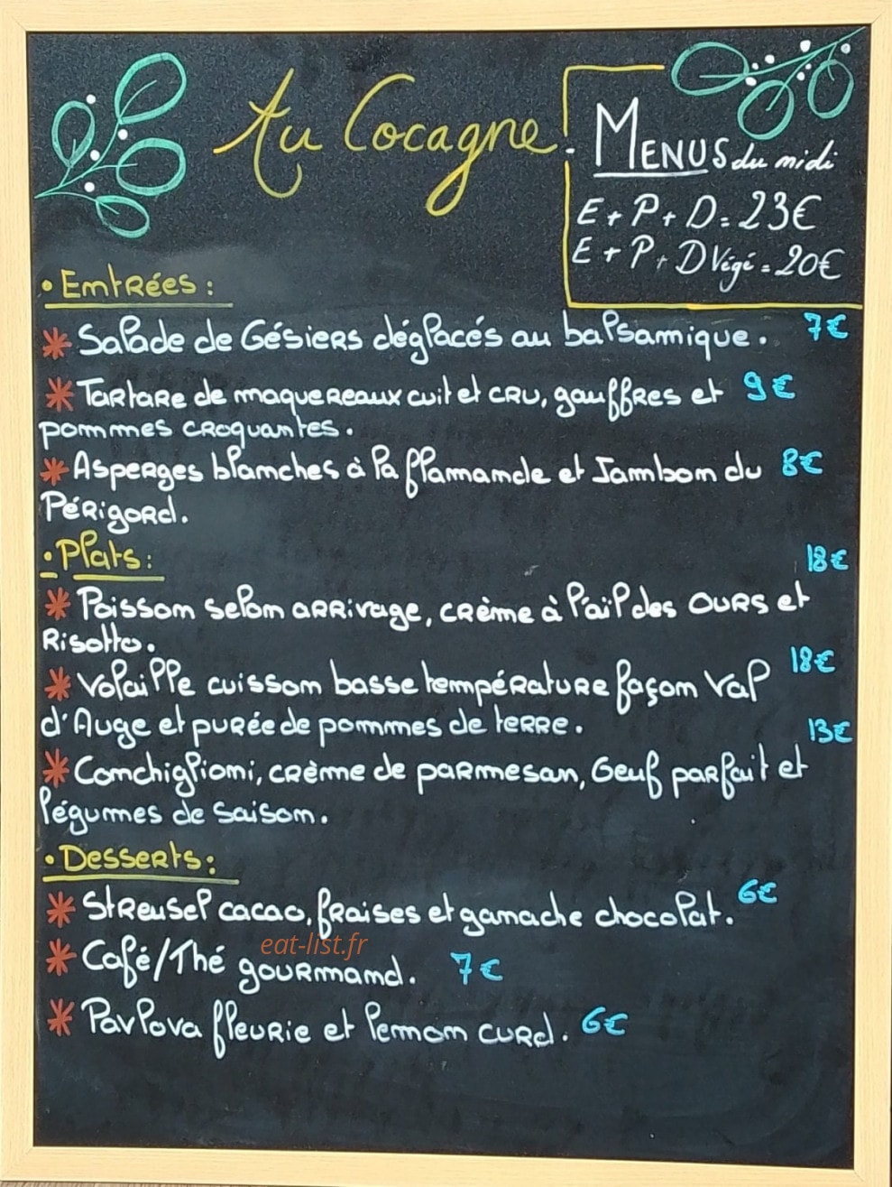 Au Cocagne — carte page 1
