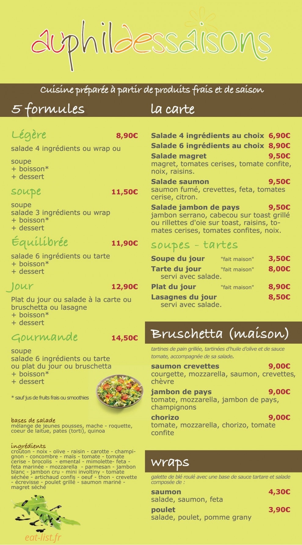 Au Phil des Saisons — carte page 1