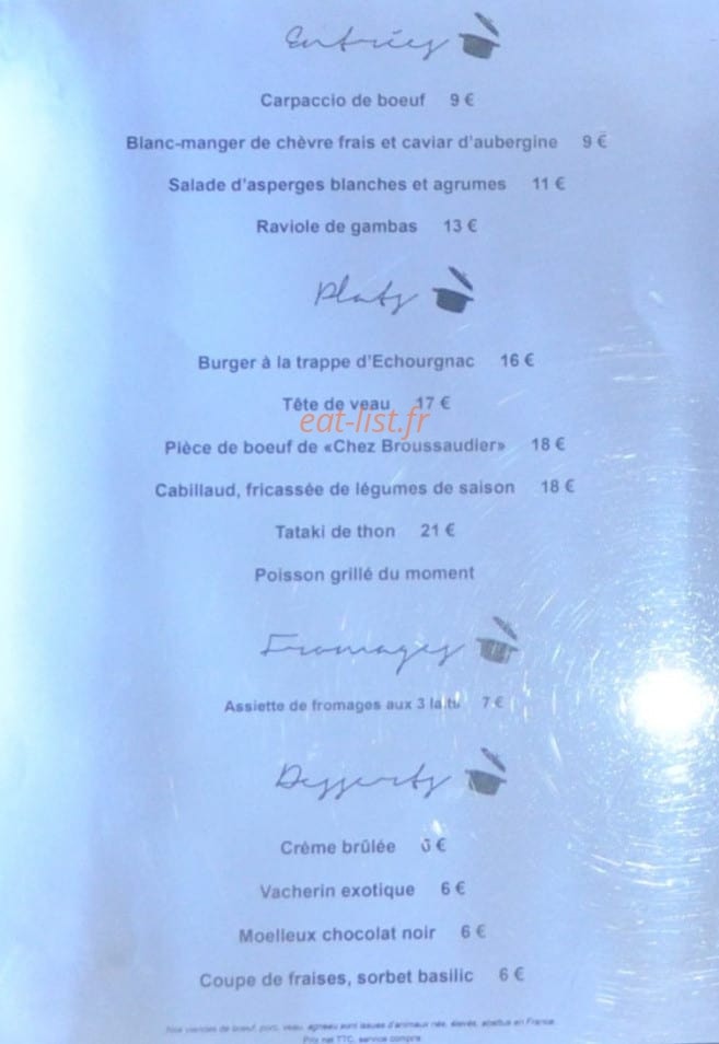 Chez Nico — carte page 1