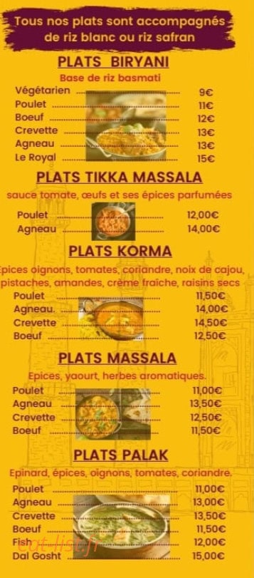 Indian Food — carte page 1