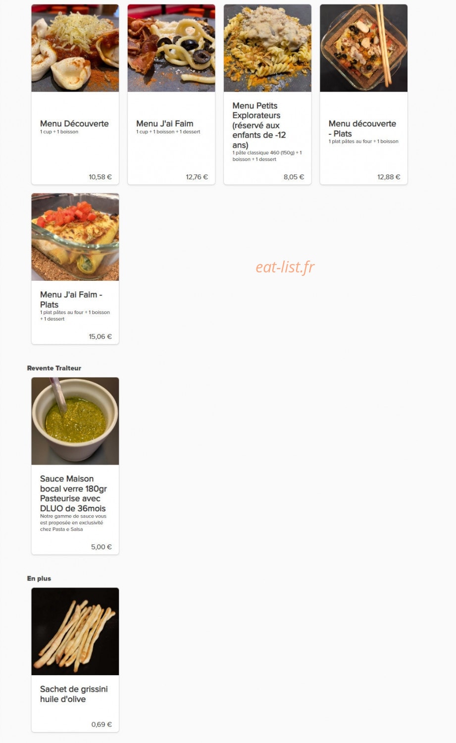 Pasta e Salsa — carte page 1