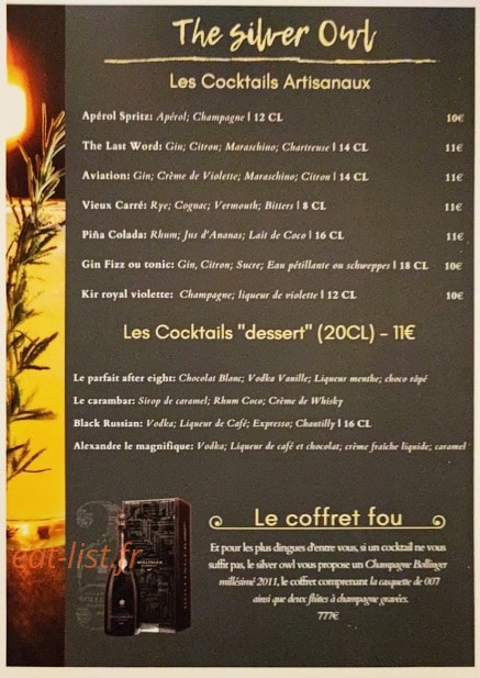 The Silver Owl — carte page 1