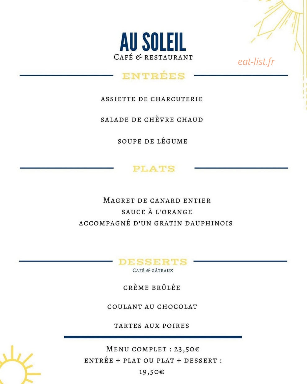 Au Soleil — carte page 1
