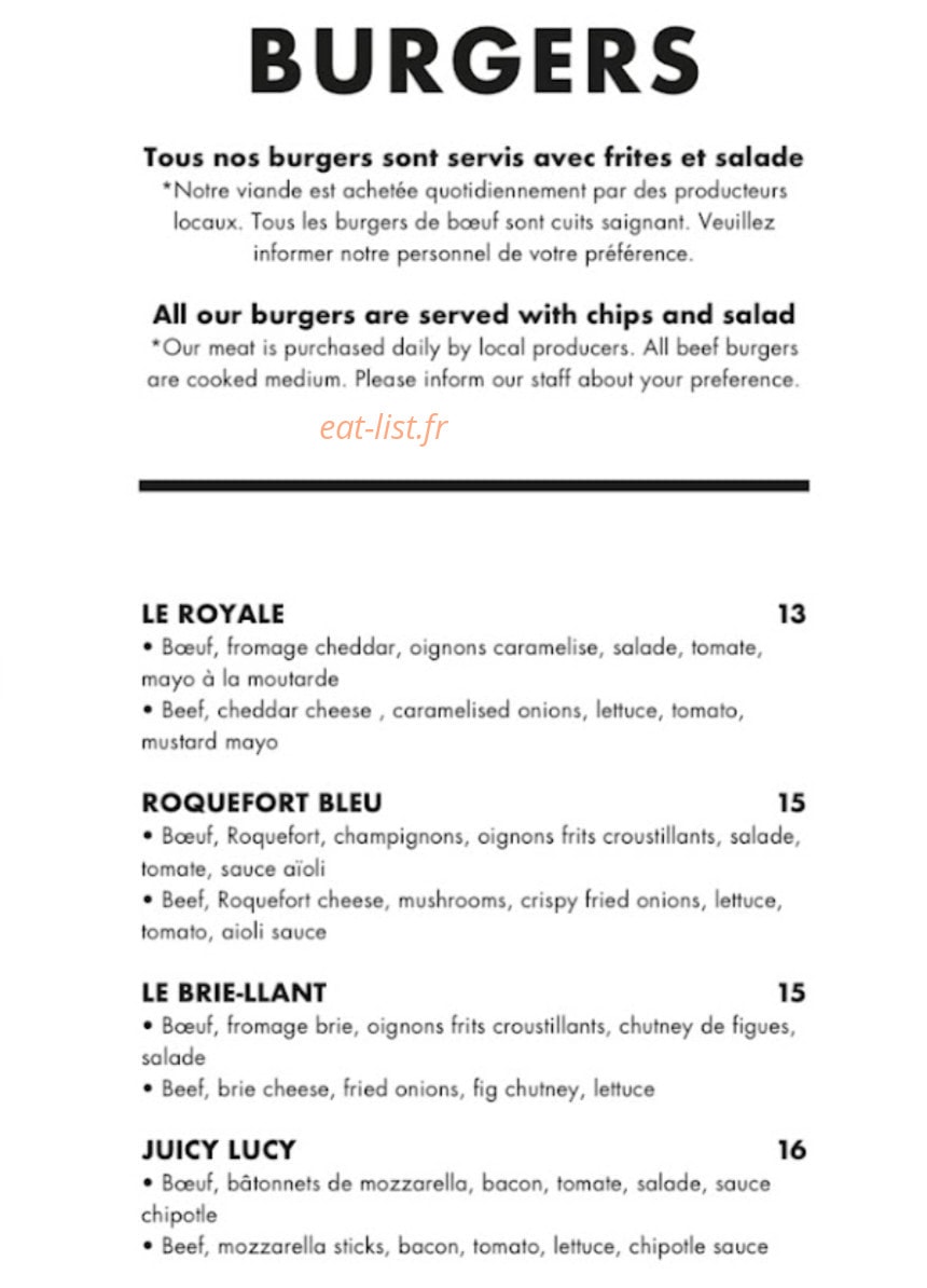Ohlala Burgers — carte page 3