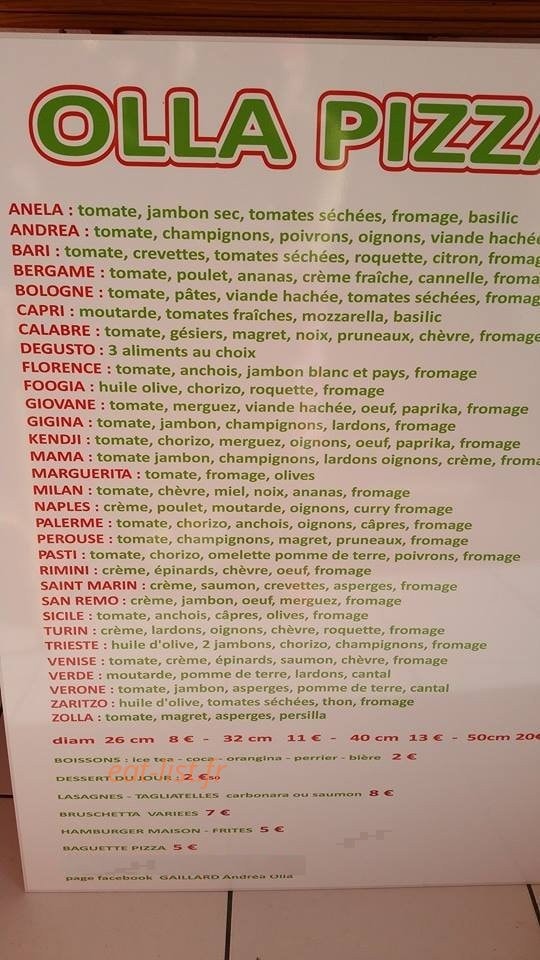 Olla pizza — carte page 1