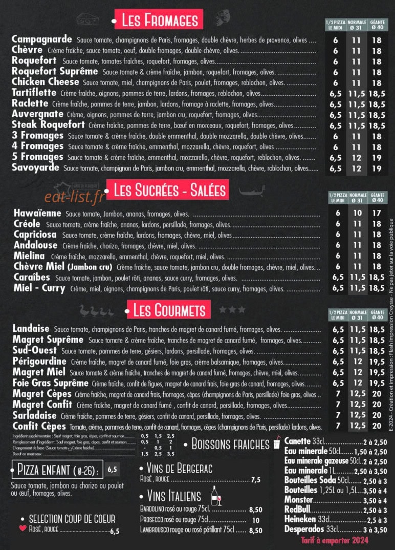 Planet Pizza — carte page 2