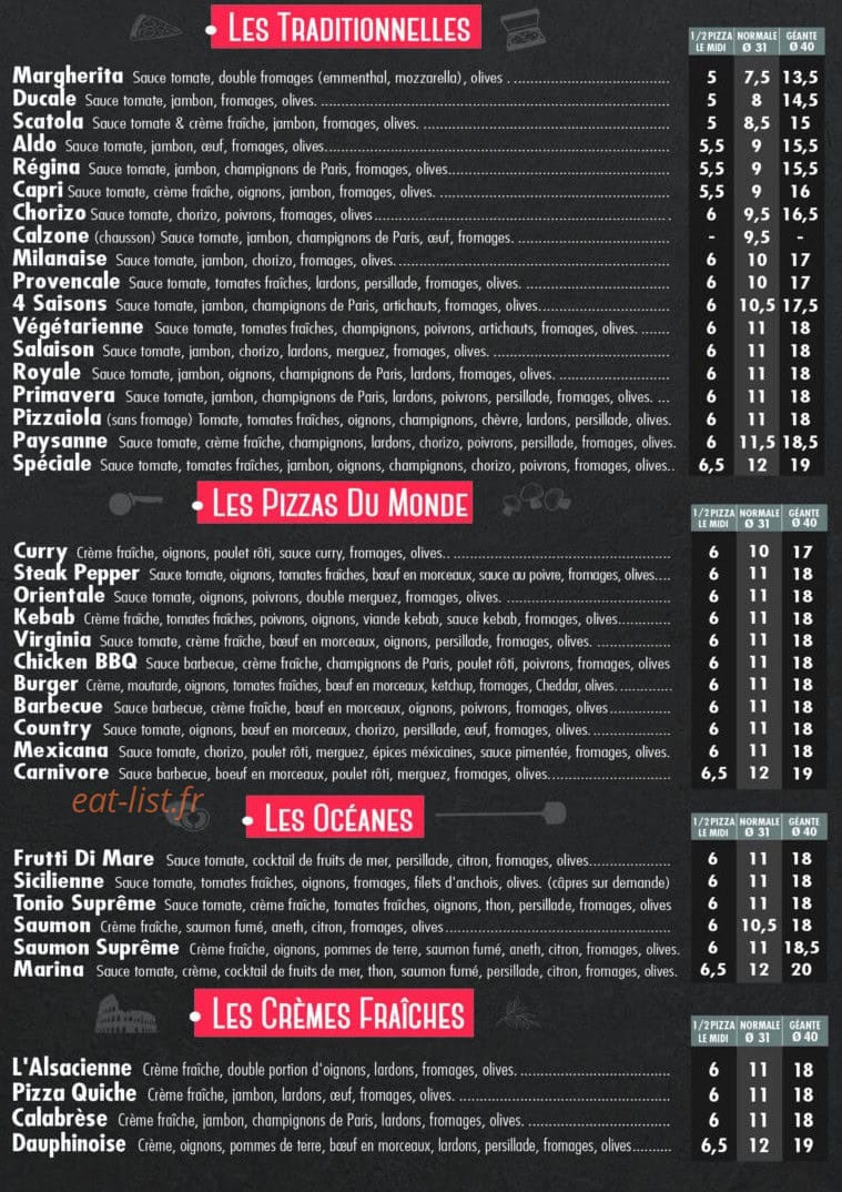 Planet Pizza — carte page 1