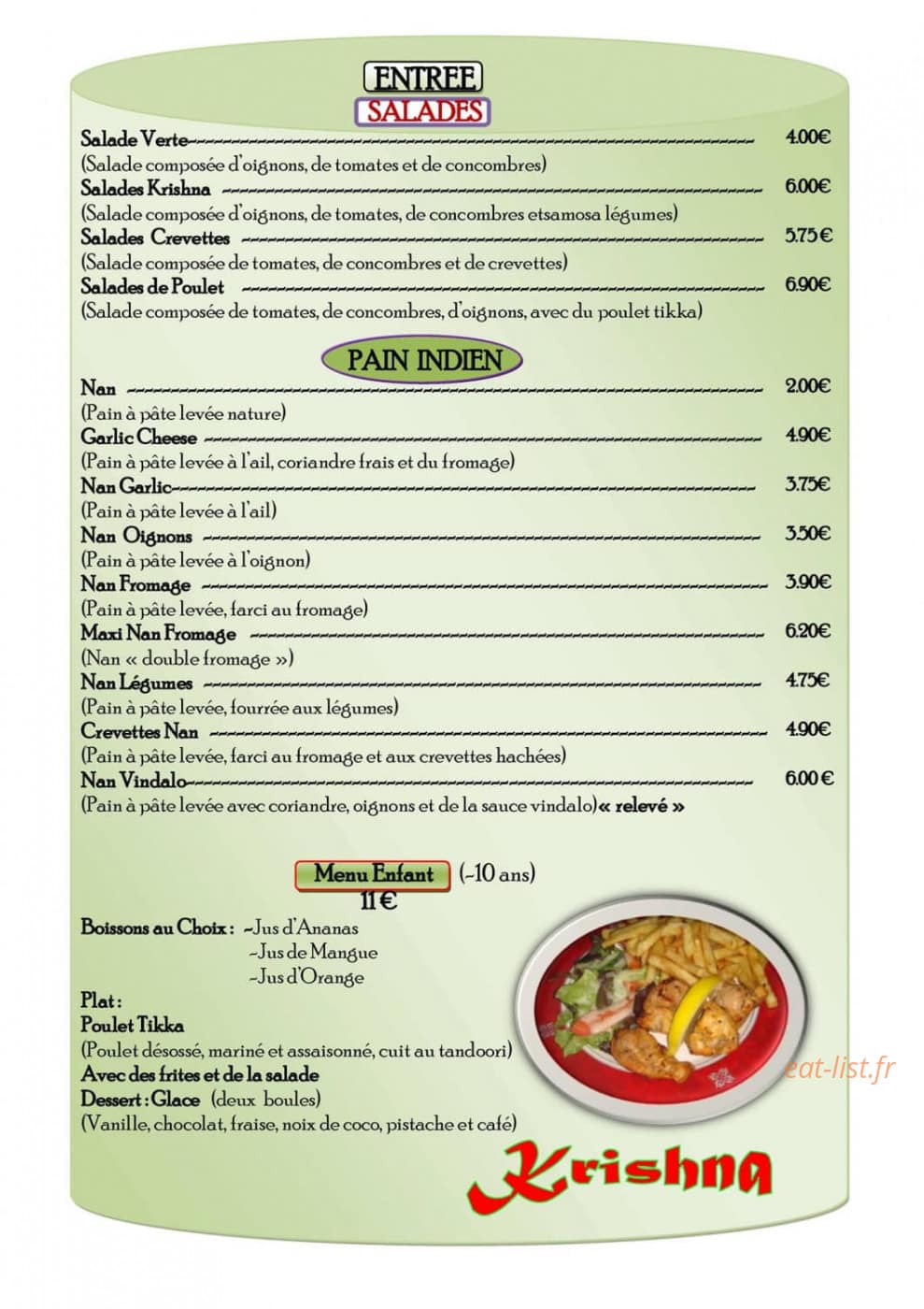 Restaurant Krishna — carte page 2