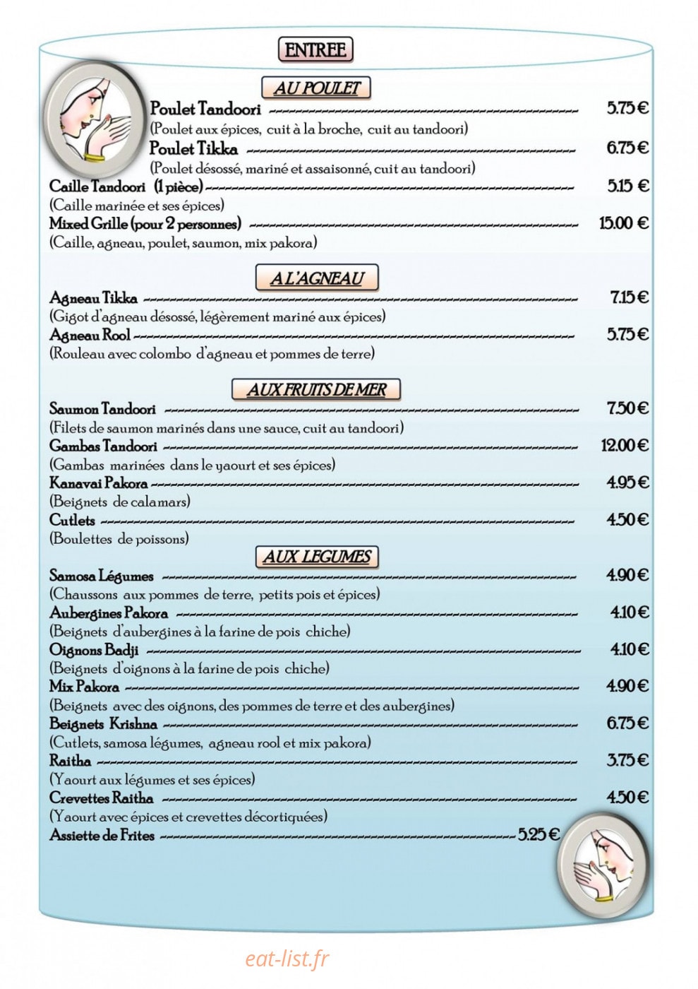 Restaurant Krishna — carte page 1
