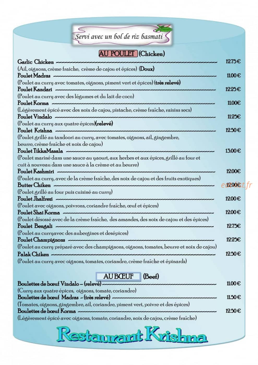 Restaurant Krishna — carte page 4