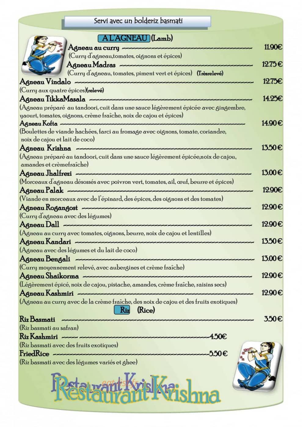 Restaurant Krishna — carte page 3