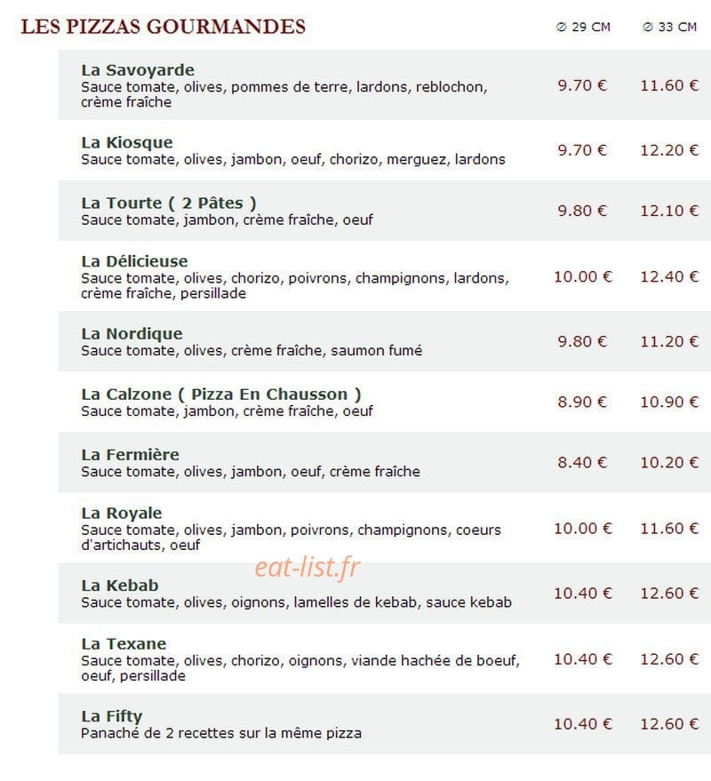Le Kiosque à Pizzas — carte page 2