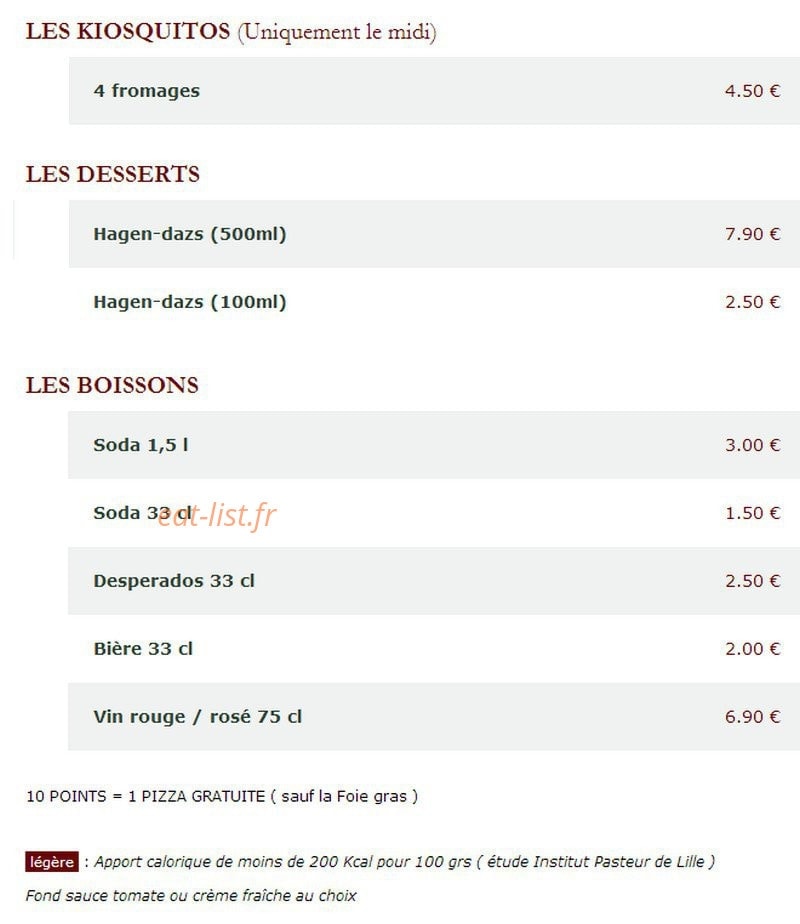 Le Kiosque à Pizzas — carte page 4