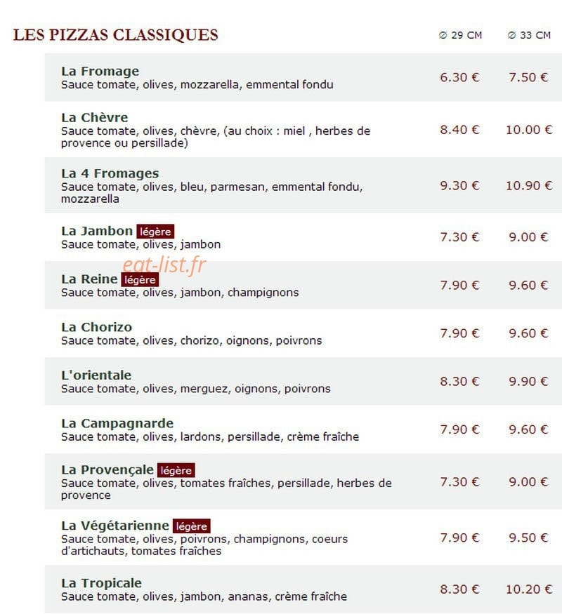 Le Kiosque à Pizzas — carte page 1