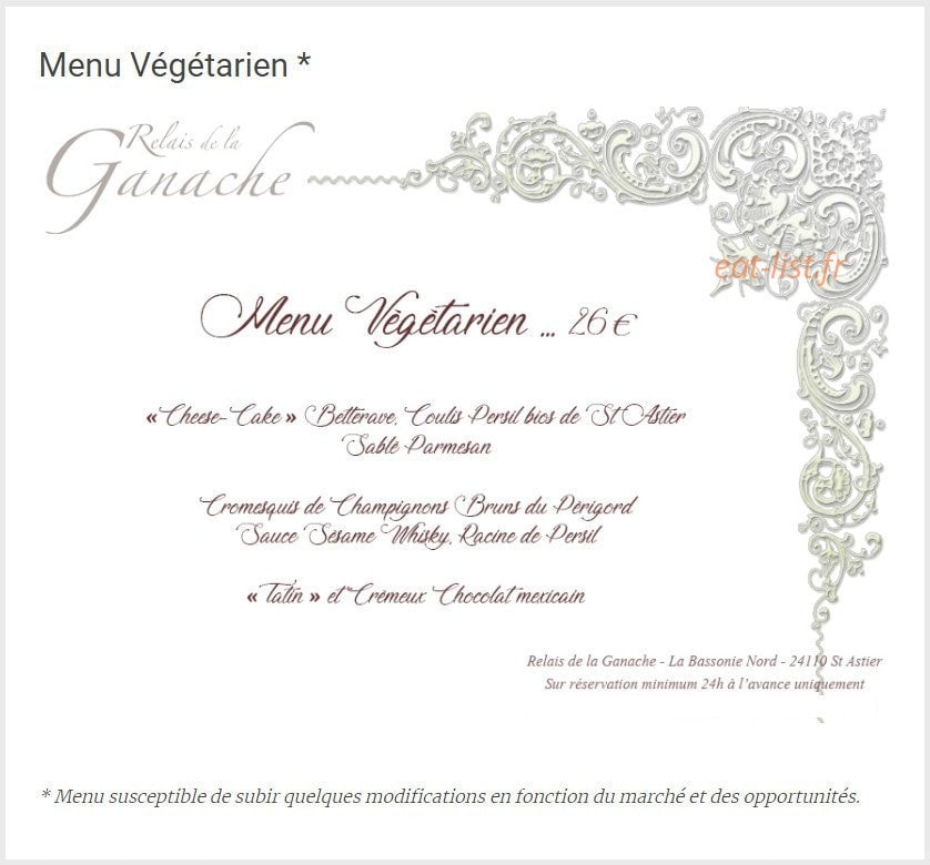 Le Relais de La Ganache — carte page 1