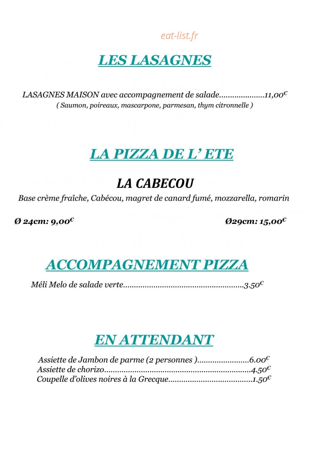 Pizza and co — carte page 1