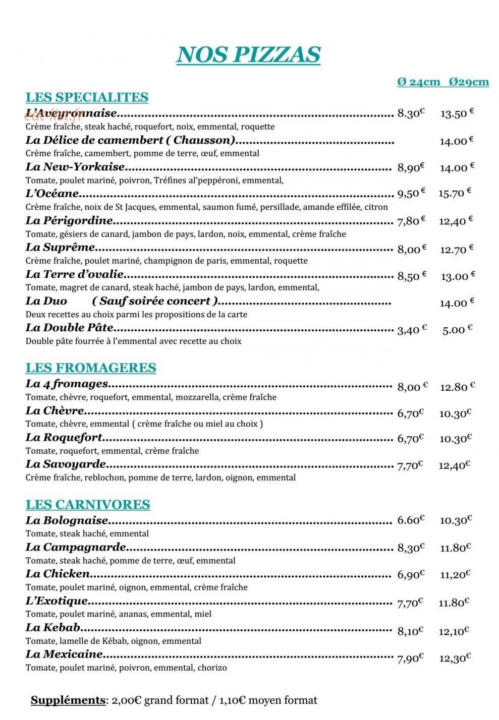 Pizza and co — carte page 3