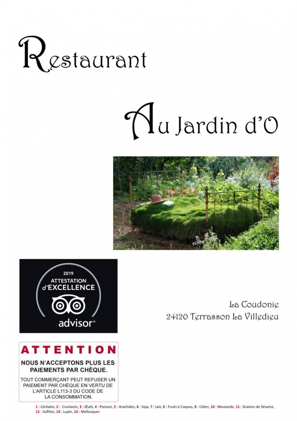 Au Jardin d'O — carte page 1